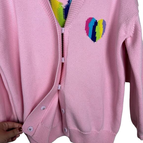 Olivia Rubin Intarsia Heart Flora Pink Cardigan Small - Picture 3 of 10